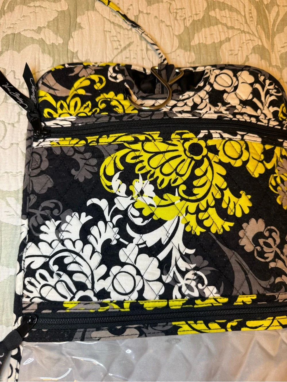Vera Bradley Baroque Black, Yellow & White Quilted Hanging Cosmetic Organizer
